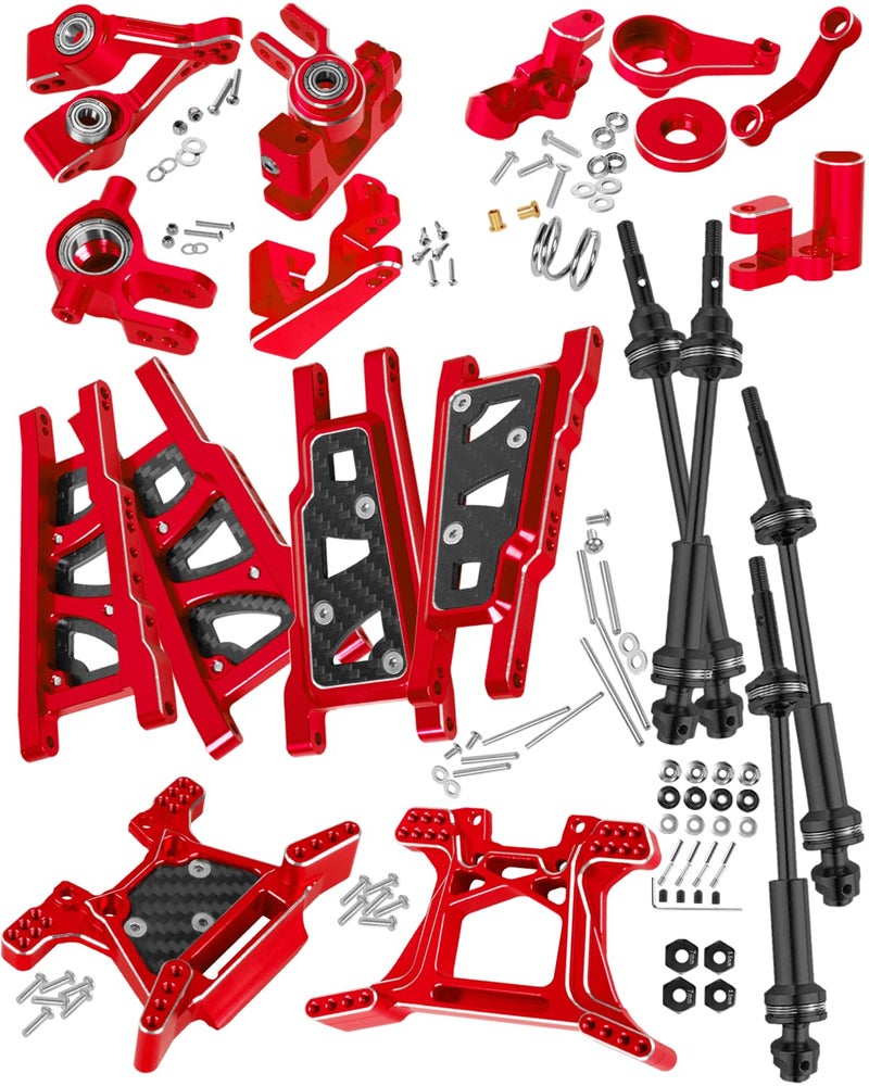 جزء ترقيات RCHuiWow RC لـ 1/10 Rustler 4x4/Rustler 4x4 VXL 4WD، عمود الإدارة، أذرع التعليق، كتل التوجيه، كتلة العجلات، حاملات المحور الخلفي، أبراج الصدمات، كتلة التوجيه، أحمر - Image 1